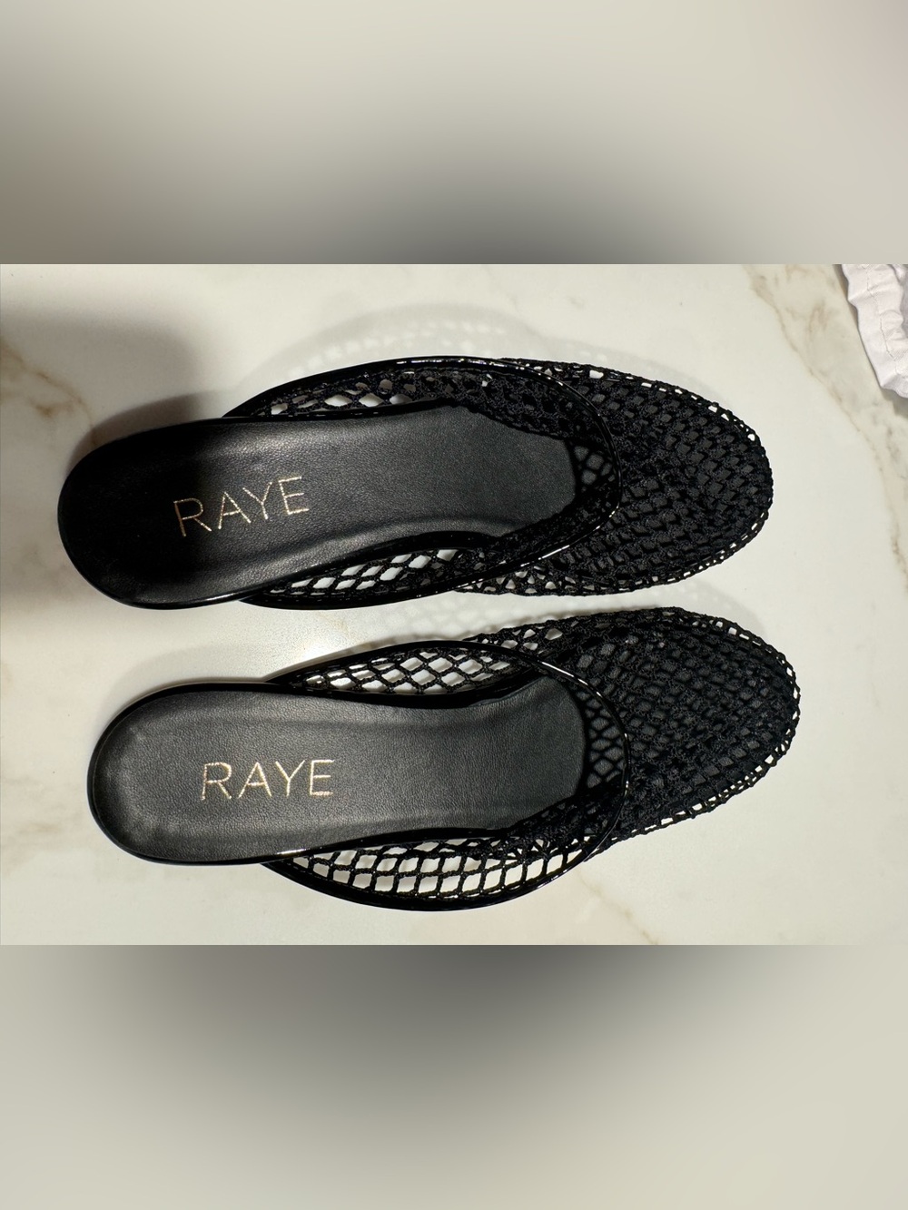 RAYE Lin Flat Black Mesh Mules US 7.5
